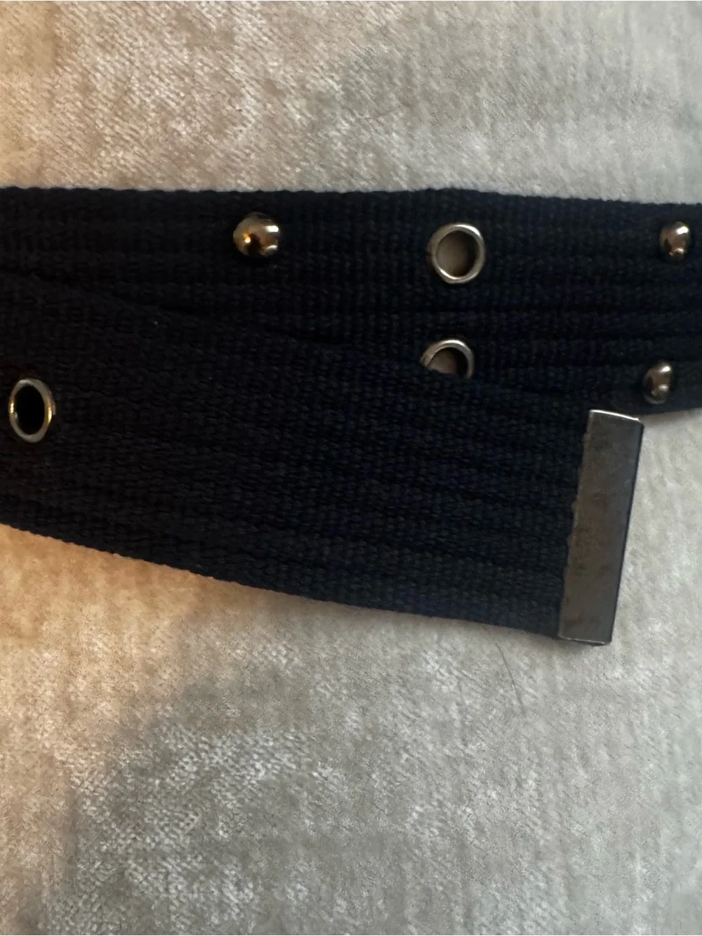 Black Webbing Women's Belt with Silver Grommet Hardware